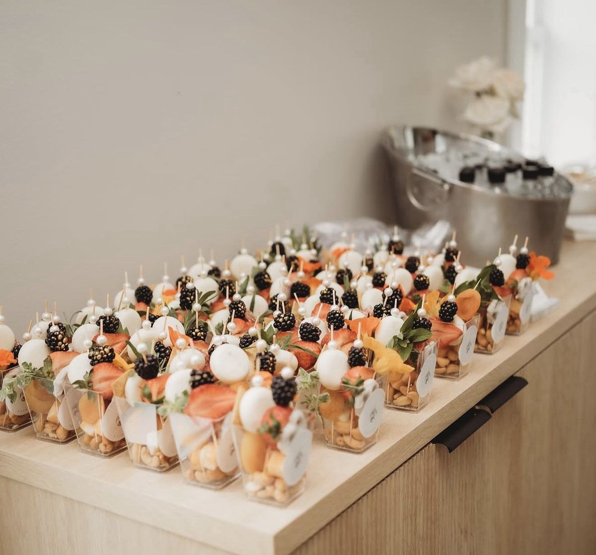 Mini individual charcuterie cups with skewered bites